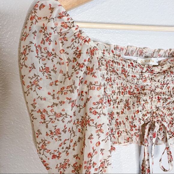 Micro Floral Smocked Crop Long Sleeve Top - Picture 3 of 5